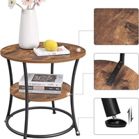 VASAGLE Masuta laterala rotunda, tip noptiera, cu 2 rafturi, cadru de otel, 55x55cm, maro rustic