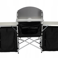Bucatarie de camping pliabila cu 3 blaturi, cadru aluminiu, portabila pentru exterior, 175x40x111 cm
