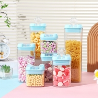 Set 7 Cutii de Depozitare Alimente, Flippy, 2 x 500ml, 2 x 800ml, 2 x 1200ml, 1 x 1900 ml, Capac Albastru, din PP+PET, Inchidere Ermetica, Transparent