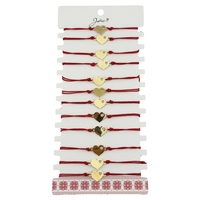 Bratara Martisor pentru Dama, Jolie, Model Inima mica, Set 12 bucati, Pandativ Auriu din Inox cu Snur Rosu Ajustabil