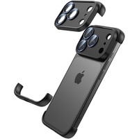 Carcasa de Telefon, Vafy, Compatibila Apple iPhone 17 Pro, Fara Rama, doar Colturi si Camera, din Metal, Grosime 0.1 mm, Negru