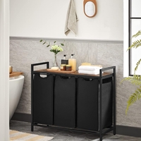 VASAGLE Cos de rufe, 3 compartimente, saci de rufe detasabili, raft, cadru metalic, 3x38L, 93x33x72 cm, maro rustic si negru