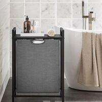 VASAGLE Cos de rufe, sac de rufe detasabil, raft, cadru metalic, 65L, 50x33x72 cm, negru si gri