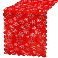 Fata de masa pentru decor, cu motive de Craciun, din stofa, 34x187cm, rosu
