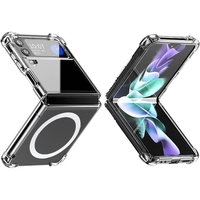 Husa de protectie Vafy compatibila cu Samsung Z Flip 5, MagSafe Blister, gaura mare camera, transparenta