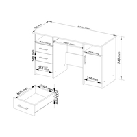 Birou ANA pentru calculator, cu 3 sertare si 1 usa, 124x52x74 cm, maro wenge si alb