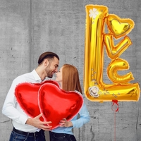 Balon din Folie Metalizata, Flippy, Figurine, Model LOVE, Tematica Iubire, 110x64 cm, Ambalaj Individual, Pai Inclus, Umflare cu Aer sau Heliu, Galben