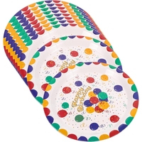 Set 10 Farfurii de Unica Folosinta, Vafy, din Carton, 23 cm, Model Happy Birthday, Multicolor