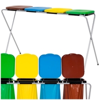 Cos de gunoi selectiv cu 4 compartimente, cadru metalic si capace PP, 128x42x74 cm