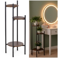 Suport pentru flori, rotund cu 3 polite, structura metalica si MDF, 32x32x81 cm, negru