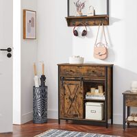 VASAGLE Comoda pentru living sau bucatarie, cu 2 sertare si usa glisanta, rafturi reglabile, stil rustic, 30x70x80cm, maro si negru