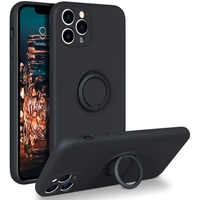 Husa protectie Vafy compatibila cu Apple iPhone 11 Pro Liquid Silicone Ring cu suport rotativ Negru