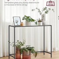 VASAGLE Masa consola 100x20x80 cm, blat sticla securizata si cadru metalic, negru