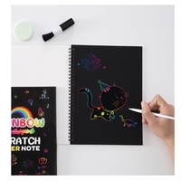 Caiet cu Foi de Hartie de Razuit, Flippy, cu Un Stilou din Bambus, pentru Desen, Curcubeu, 19 x 26 cm, Negru