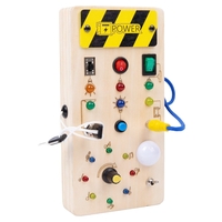 Jucarie Educativa Montessori pentru Copii, Flippy, Model Busy Board, Tableta din Lemn cu Circuit Luminos, 36 Comutatoare, Lumini LED, 19,5 x 9,7 x 3