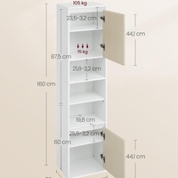 VASAGLE Dulap baie cu montare pe podea sau perete, 7 compartimente, 30x40x160 cm, alb bej