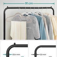 SONGMICS Suport pentru haine mobil cu roti, bara umerase si raft, stil industrial, 91x41x158 cm, negru