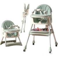 Scaun de Masa 2in1, Flippy, pentru Copii de la 6 luni - 5 Ani, Inaltime Reglabila, Centura in 5 Puncte, Tava de Masa, Roti cu Frana, Cos Depozitare, Jucarie Inclusa, 94 x 78 x 60 cm, Verde