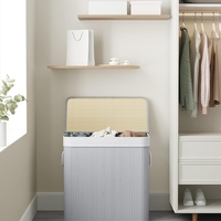SONGMICS Cos de rufe din bambus, pliabil, cu captuseala detasabila lavabila, 3 compartimente, 150L, 60x40x62cm, gri