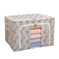 Cutie Depozitare, Vafy, 66L, din Material Textil, 50 x 40 x 33 cm, pentru Haine si Lenjerii, Model Flori de Primavara, Verde