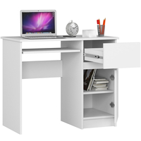 Birou computer PIKSEL, cu sertar, dulap si raft pentru tastatura, dreapta, 90x50x77 cm, alb