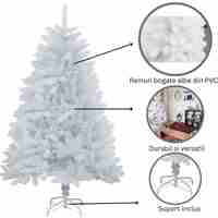Brad de Craciun artificial cu suport inclus Flippy, 210 cm, 800 ramuri/varfuri, material plastic, suport clasic, fara iluminare, utilizat pentru interior/exterior, alb