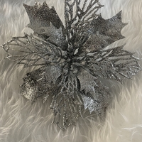 Set 10 ornamente pentru bradul de Craciun, stea Poinsettia, 16cm, argintiu