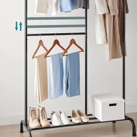 SONGMICS Stativ haine metalic 105x50x195 cm, cu bara ajustabila si 3 niveluri de depozitare, otel, negru