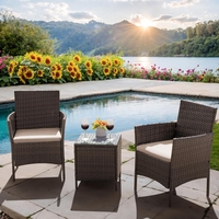 SONGMICS Set mobilier gradina cu 2 locuri, 2 scaune si masa cu sticla, ratan PE, maro