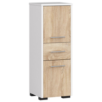 Dulap de baie tip baza, cu 2 usi si sertar, PAL 16 mm, 30x30x85 cm, alb si stejar sonoma