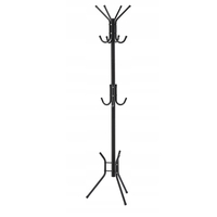 Cuier hol metalic 178 cm, 12 carlige, design minimalist, negru