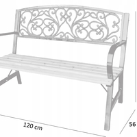Banca de gradina din lemn si otel cu spatar decorativ model frunze, 120x56x87 cm, negru si maro natur