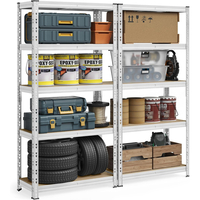 SONGMICS Set 2 rafturi metalice depozitare, 5 niveluri, reglabile, polite MDF, 875 kg, 40x90x180 cm, argintiu