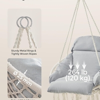 SONGMICS Scaun suspendat tip hamac cu perna groasa, stil scandinav, cadru metalic, include lant si carabiniera, 120 kg, bej si gri