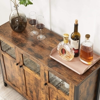 VASAGLE Comoda cu 3 usi din sticla, cadru metalic, stil industrial, 35x100x75 cm, maro rustic
