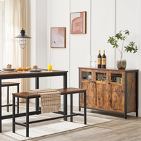 VASAGLE Comoda cu 3 usi din sticla, cadru metalic, stil industrial, 35x100x75 cm, maro rustic