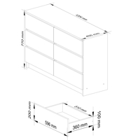 Comoda cu 6 sertare, PAL laminat, 120x40x77 cm, stejar artisan si alb