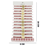 Bratara Martisor pentru Dama, Jolie, Model Smiley, Set 12 bucati, Pandativ din Inox Auriu, Snur Ajustabil Impletit, Rosu