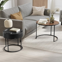 VASAGLE Set 2 masute cafea, cu blat detasabil si spatiu de depozitare ascuns, 45x45x42 cm, culoare nuc