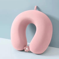 Perna de Calatorie in Forma de U, Vafy, Pentru Gat si Cap, Umplutura din Spuma cu Memorie, 30x30 cm, Sistem Prindere Capse, Cutie de Depozitare, Roz