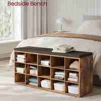 VASAGLE Banca pentru hol cu suport pentru pantofi, 15 compartimente, cu perna, 30x105x48cm, maro rustic