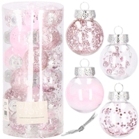 Set globuri de Craciun Inedit, 24 bucati, 5cm, transparente si roz pal