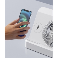 Ventilator 2in1, Flippy, Functie Incarcare Telefon Wireless, 100 Trepte de Viteza, 2400 mAh, 5V, 2A, 25 x 16.5 x 24 cm, Bej
