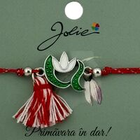 Martisor Bratara Ciucure, Jolie, Snur Rosu Reglabil, cu Pandantiv, Model Ghiocel
