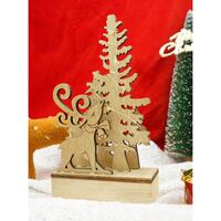 Decoratiune luminoasa, peisaj cu Cerb si Brad, maro, lungime: 11 cm, latime: 5 cm, inaltime: 19 cm, lemn, interior/exterior