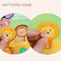 Puzzle Montessori din Lemn pentru Copii, Flippy, 0-3 Ani, Model Animale din Jungla, Educativ, Intuitiv, Creativ, 9 Piese, 30x22.5x0.8 cm, Multicolor