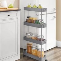 SONGMICS Carucior de depozitare pe roti, pentru bucatarie sau baie, din plastic, cu 4 nivele, 40x13x88cm, gri