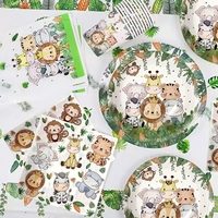 Set 10 Farfurii Unica Folosinta, Flippy, Imprimeu Jungle, din Carton, 17 cm, Verde