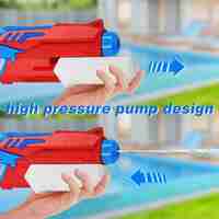 Pistol cu Apa pentru Copii, Rezervor, Pentru Piscina/Plaja, Flippy, 6ani+, Albastru deschis/Rosu, 300ML