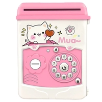 Pusculita pentru Fetite, Flippy, Pusculita pentru Economii PIGGY BOX, Pusculita Simpla cu Key Access, 17 x 11.5 x 10 cm, 400 gr, Alb Roz